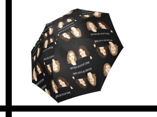 tina fey & amy poehler. bitches get stuff done! automatic umbrella . original illustration