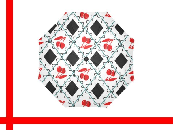 rockabilly cherries retro automatic umbrella . original illustration - Image 2