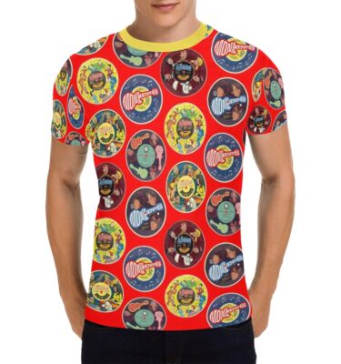 the archies and the monkees records all over print tee . original design