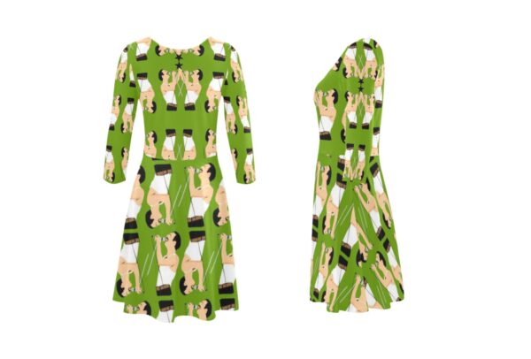 freddie mercury 3/4 sleeve fit and flare dress . original illustration - Image 2