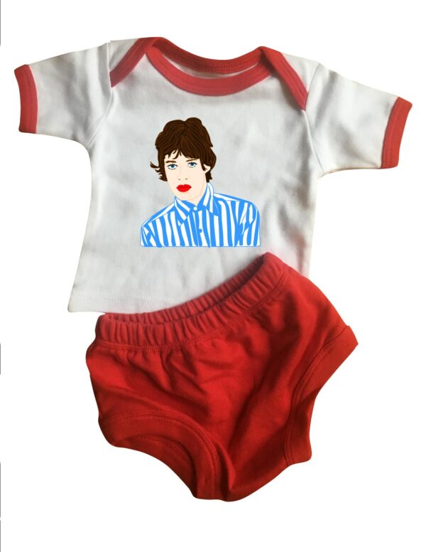 mick jagger lap tee and diaper cover set .  original illustration