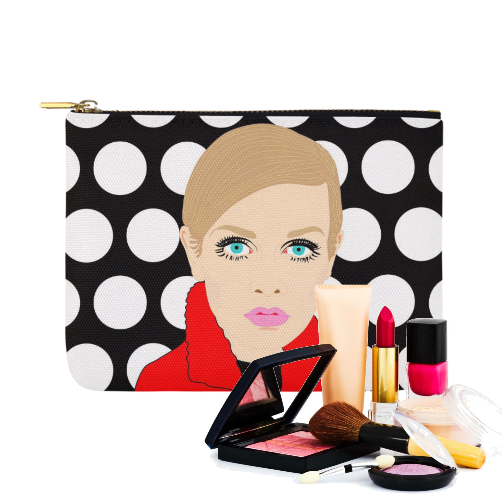 twiggy makeup bag . original illustration - Kayci Garline Wheatley