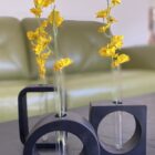 black concrete vases with glass test tubes . set of 3 . propagation station