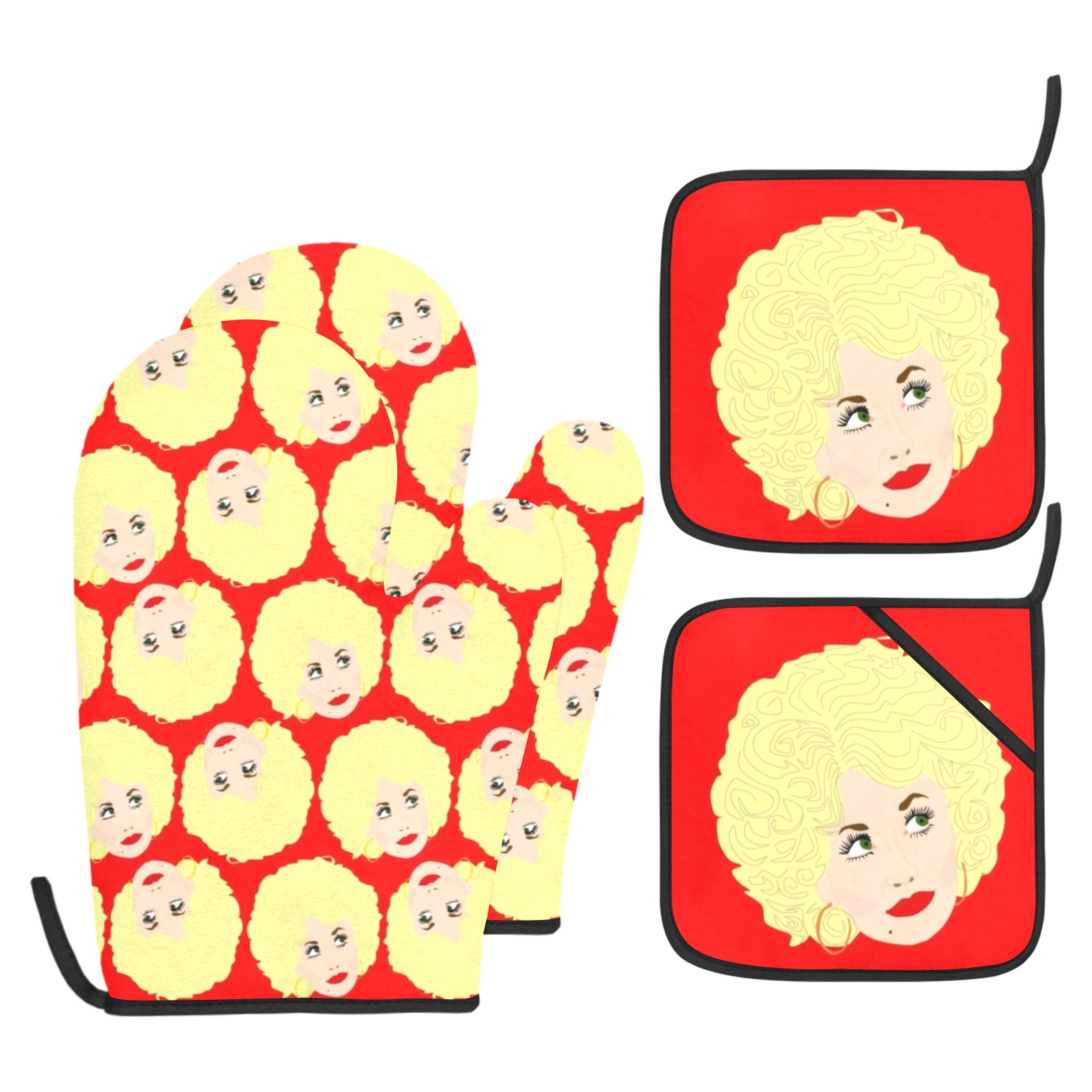 Dolly Parton Kitchen 6Pc Floral Linen Set - 2- Potholders, 2- Oven Mitts,  2- Towels