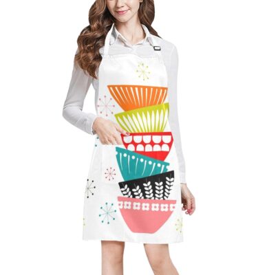 MID CENTURY MODERN PYREX BOWLS bib apron . original ILLUSTRATION