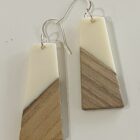 SALE! bone resin and wood and sterling silver earrings . mid century modern shape!