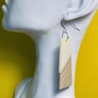 SALE! bone resin and wood and sterling silver earrings . mid century modern shape! - Image 2