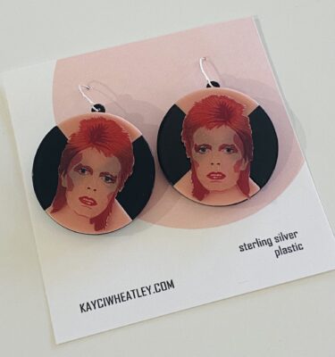 new wave collection! david bowie black and pink resin, plastic and sterling silver earrings