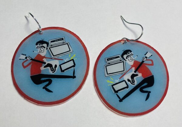 mcm groovy guitar guy 3D plastic and sterling silver earrings - Image 2