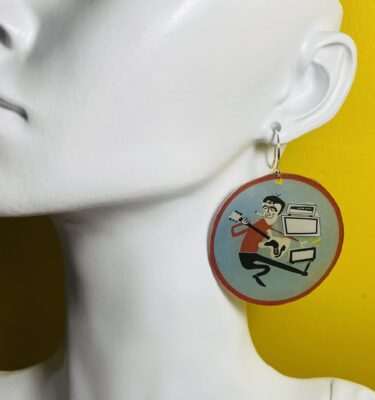 mcm groovy guitar guy 3D plastic and sterling silver earrings