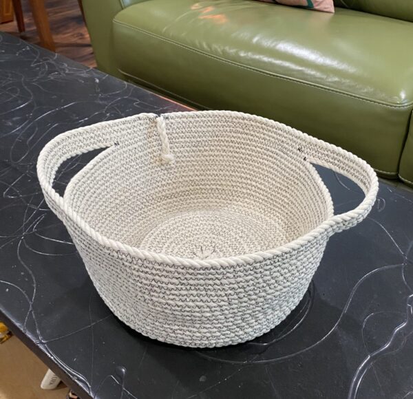 rope basket or planter . cream with black stitching