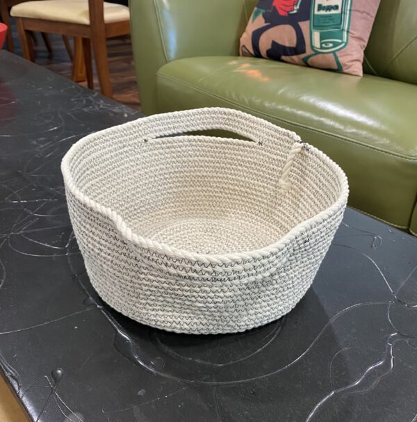 rope basket or planter . cream with black stitching - Image 2