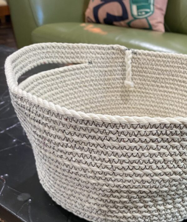 rope basket or planter . cream with black stitching - Image 3