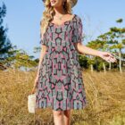 40's pink & black fabric vintage inspired dress - Image 3