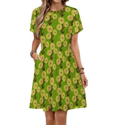 GREEN FLORAL cool comfy summer knit dress . original illustration