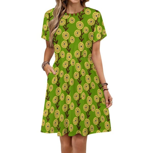 GREEN FLORAL cool comfy summer knit dress . original illustration