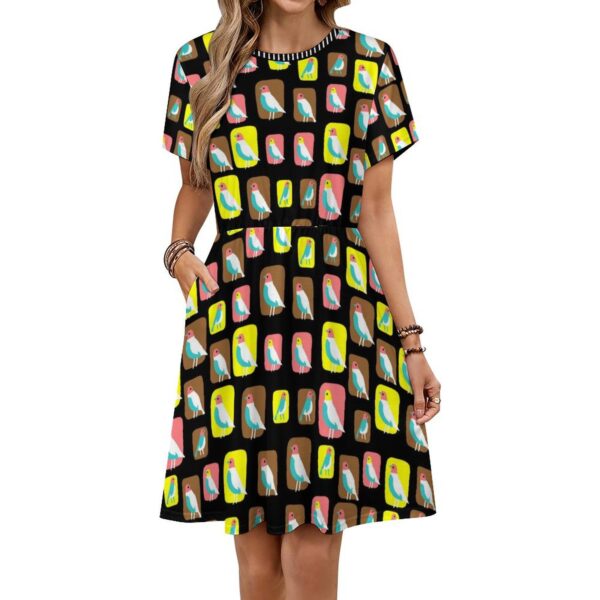 mid century modern birds cool comfy summer knit dress . original illustration