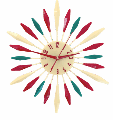 red and teal and vanilla retro resin clock