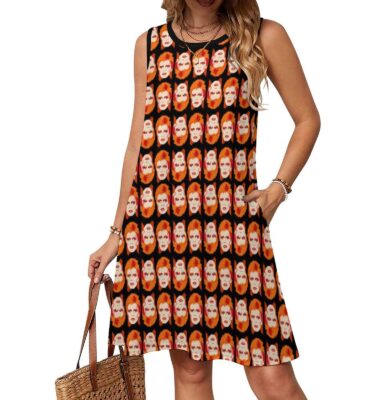 DAVID BOWIE cool comfy sleeveless summer knit dress . original ILLUSTRATION